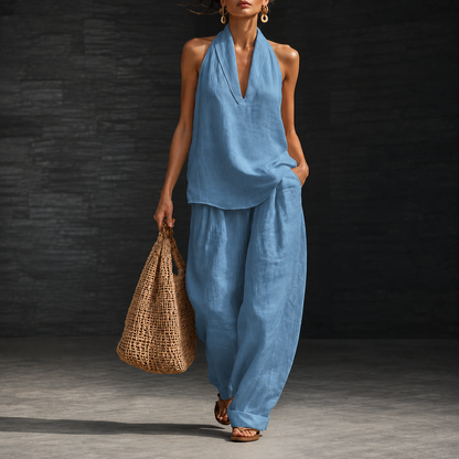 Loose Fit Halter V-Neck & Pants Set