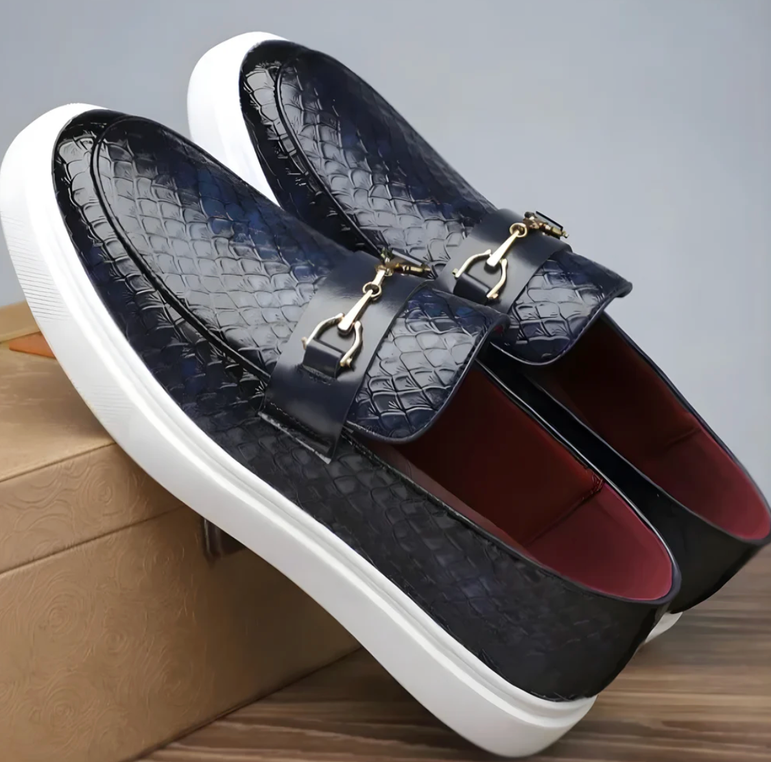 Textured Leather Loafer Sneakers
