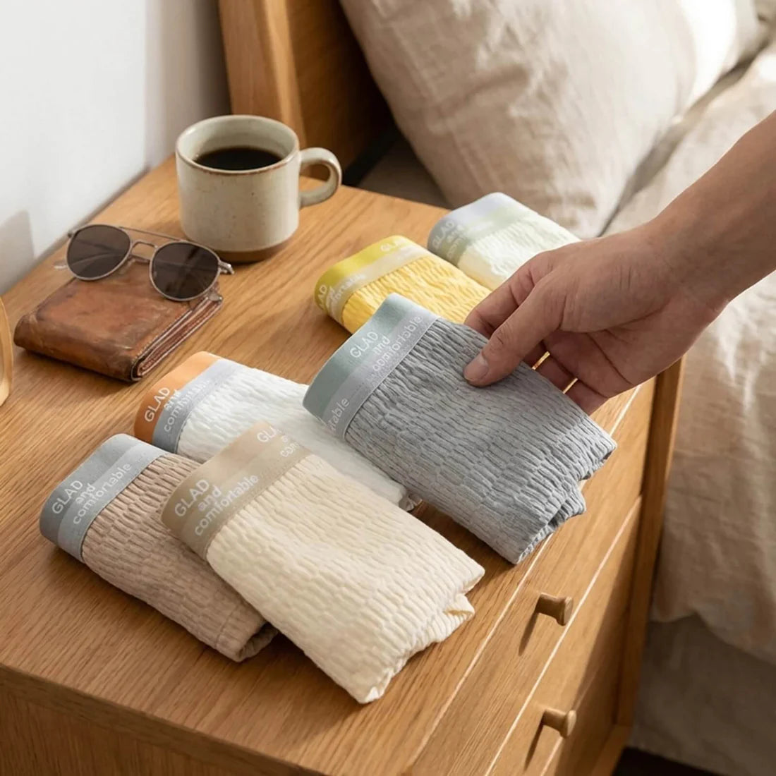 4PCS 100% Bubble Cotton Boxers