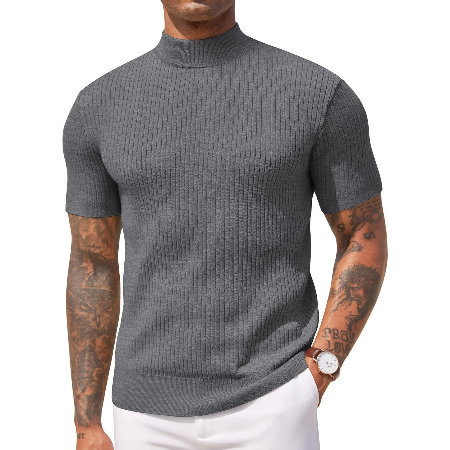 Evercomfi Ribbed Mock Neck Tee