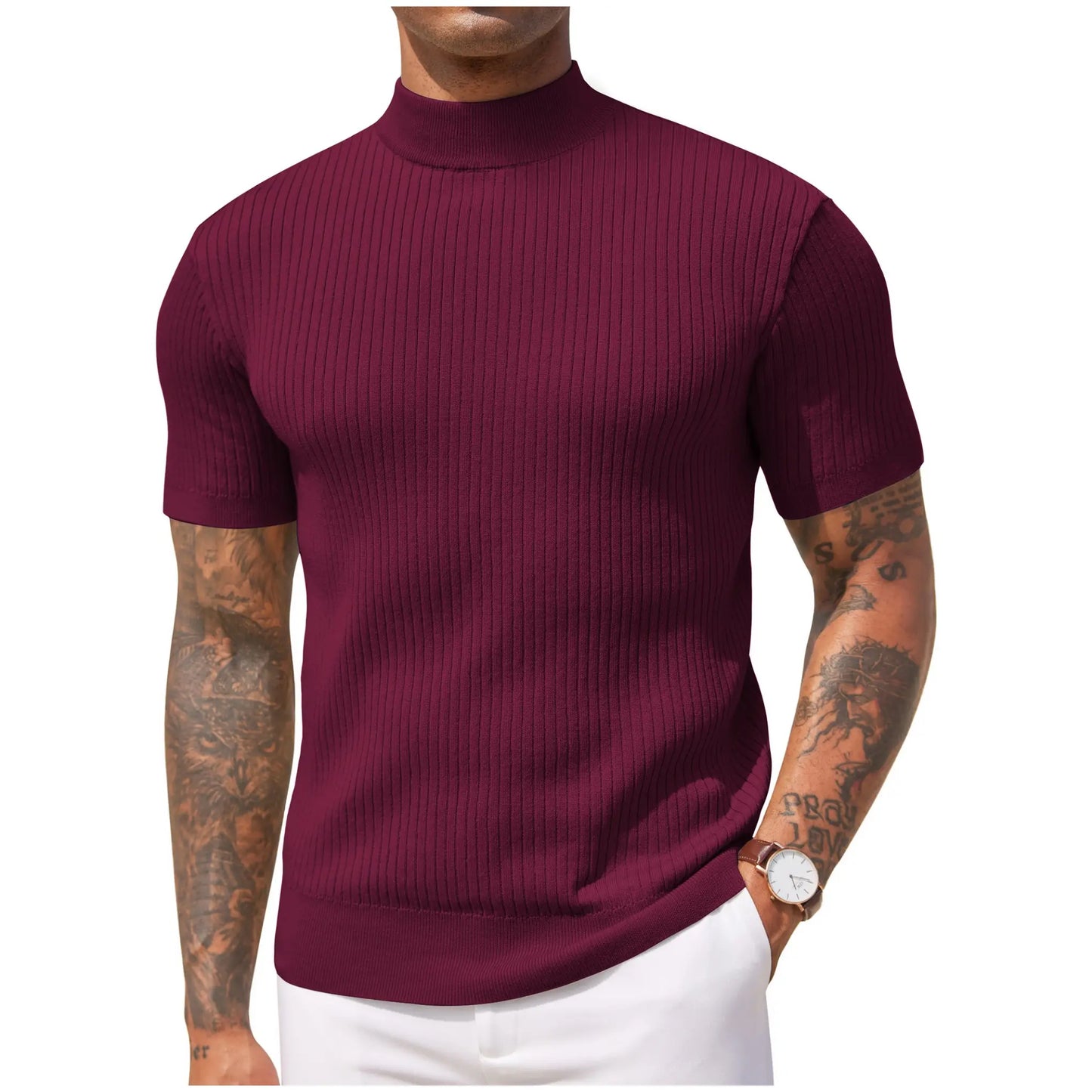 Evercomfi Ribbed Mock Neck Tee