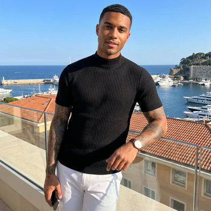 Evercomfi Ribbed Mock Neck Tee