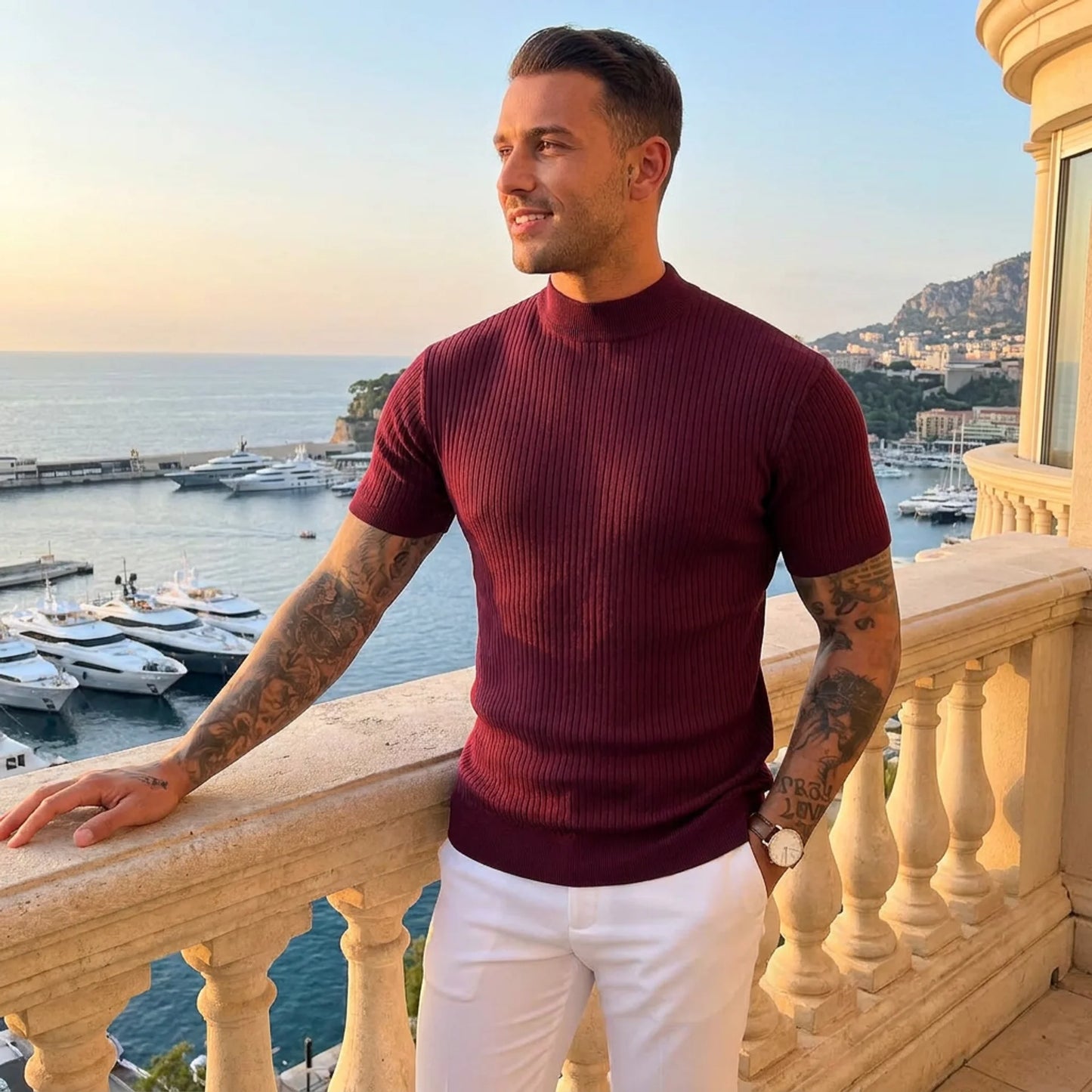 Evercomfi Ribbed Mock Neck Tee