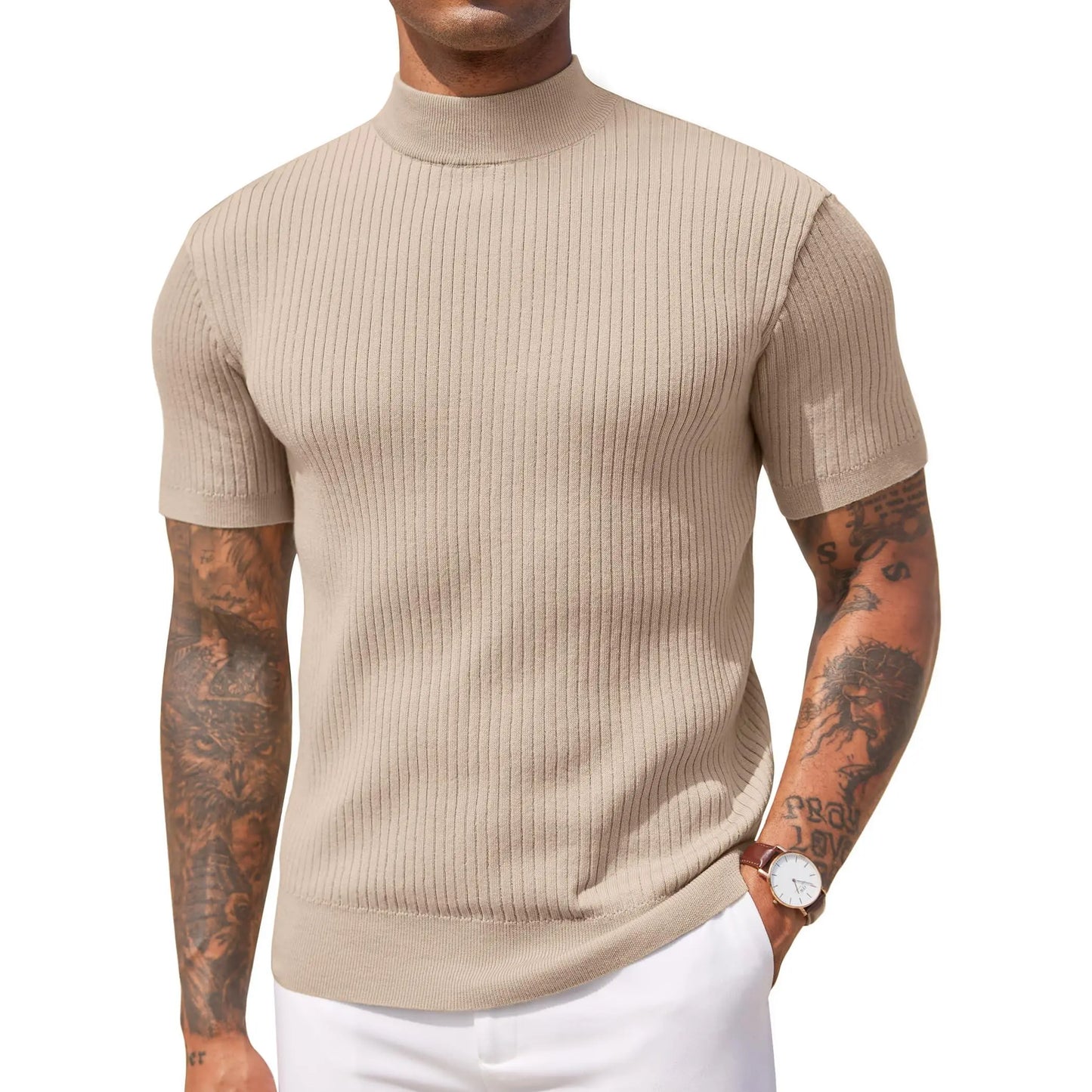 Evercomfi Ribbed Mock Neck Tee