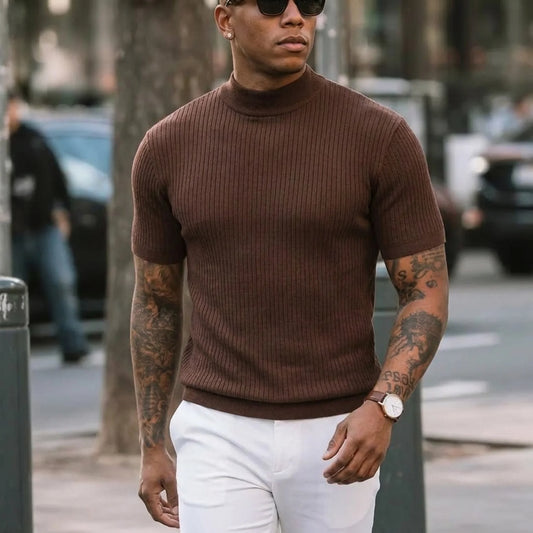 Evercomfi Ribbed Mock Neck Tee