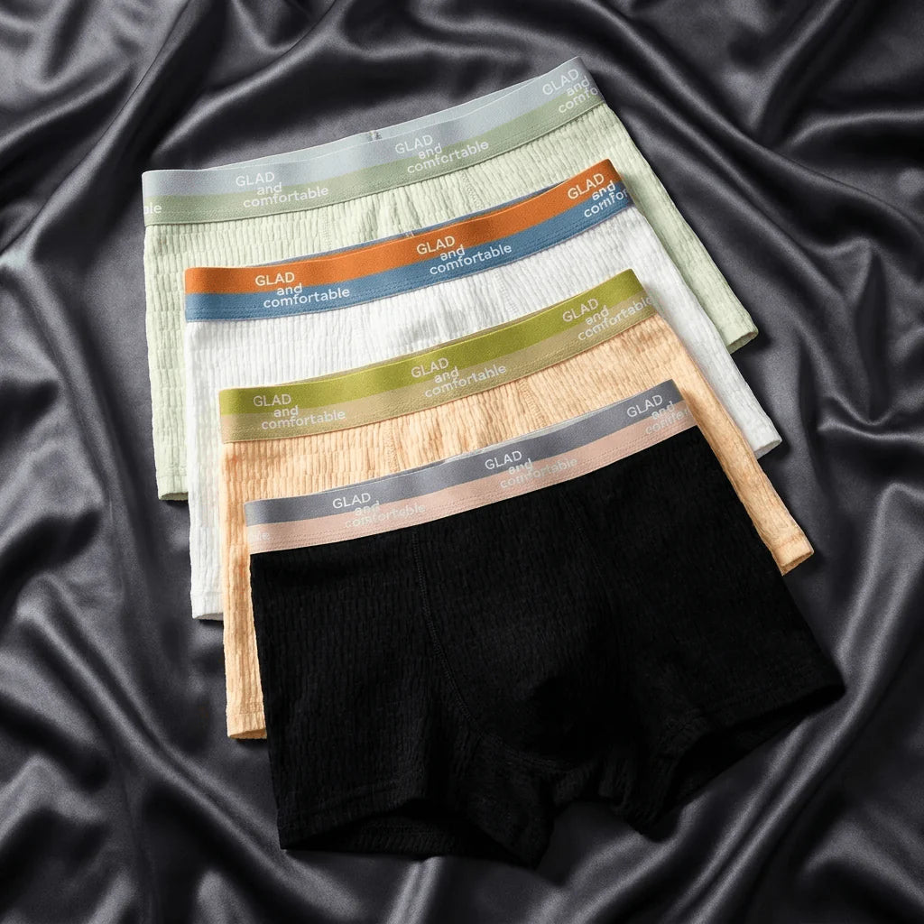4PCS 100% Bubble Cotton Boxers