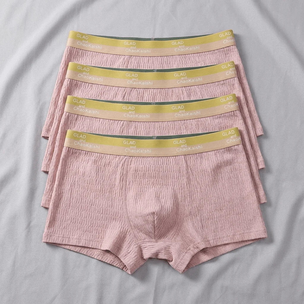 4PCS 100% Bubble Cotton Boxers