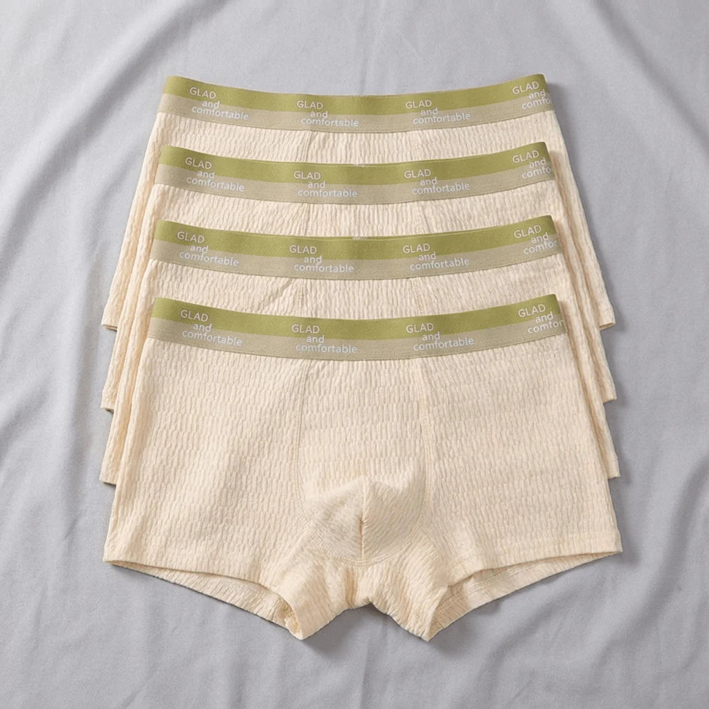 4PCS 100% Bubble Cotton Boxers