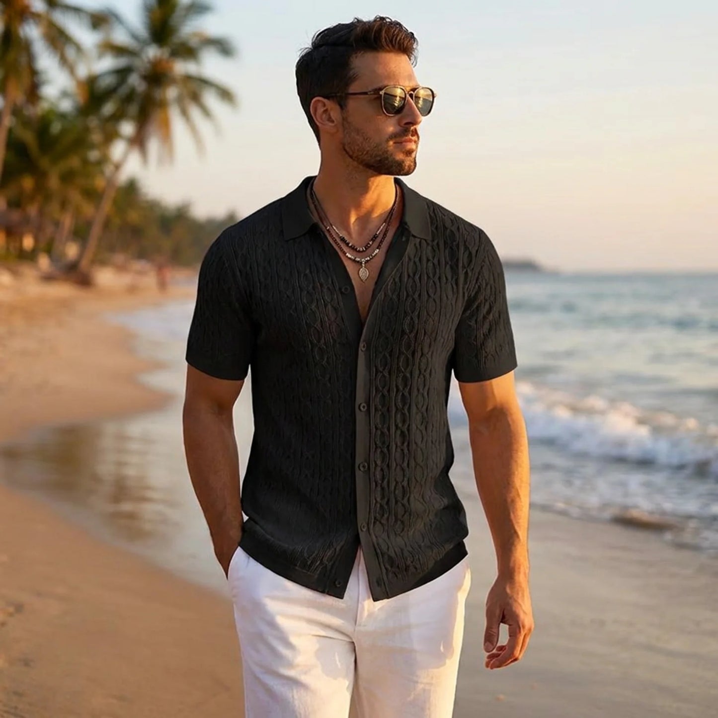 Evercomfi Cable Knit Button Shirt