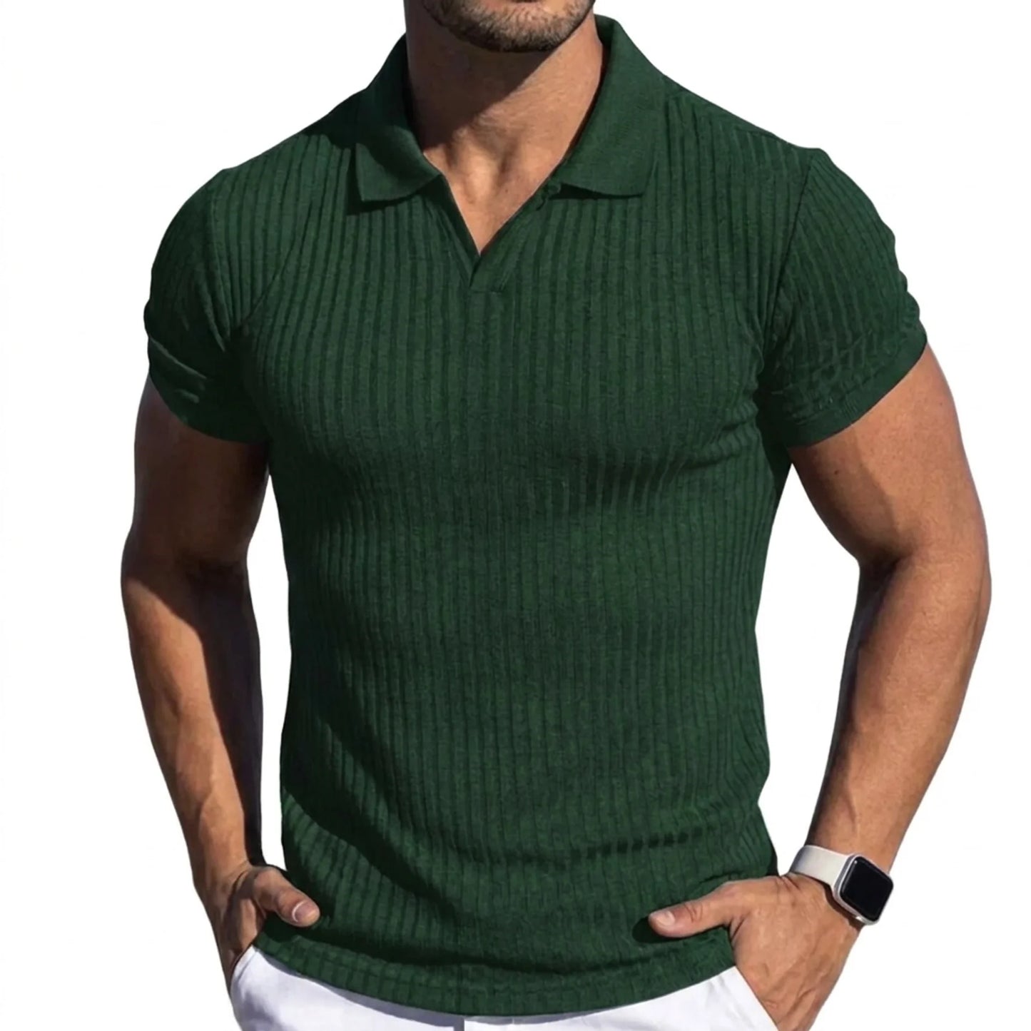 Ribbed Knit Polo Shirt