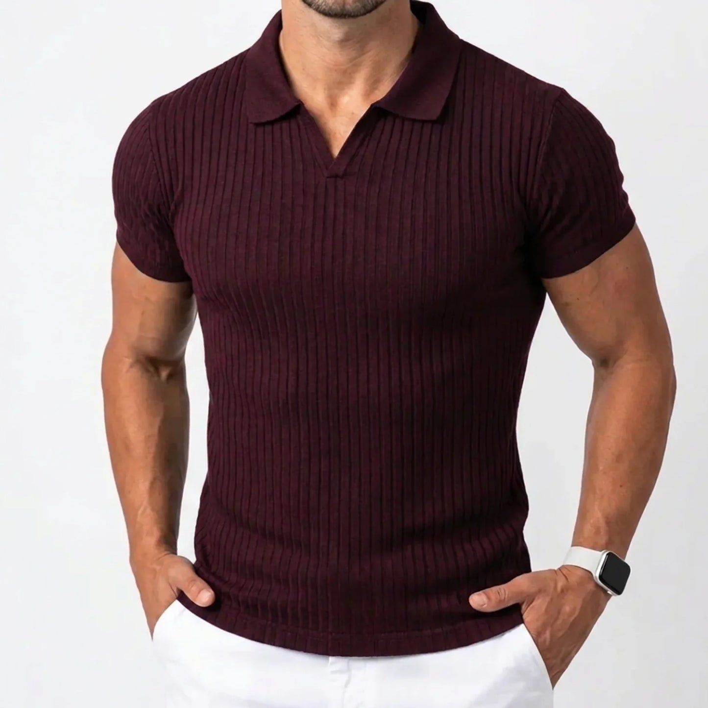 Ribbed Knit Polo Shirt