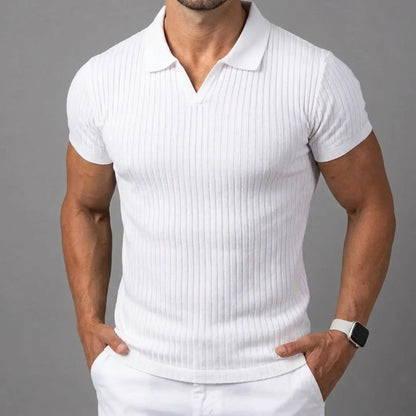 Ribbed Knit Polo Shirt