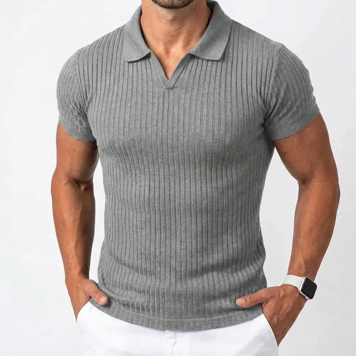 Ribbed Knit Polo Shirt