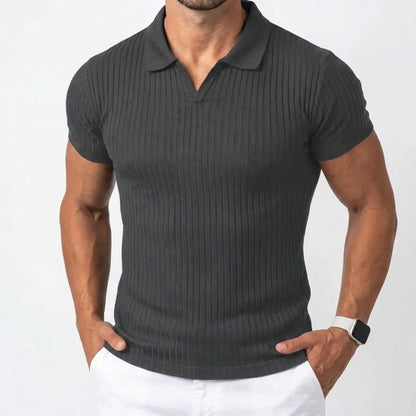 Ribbed Knit Polo Shirt