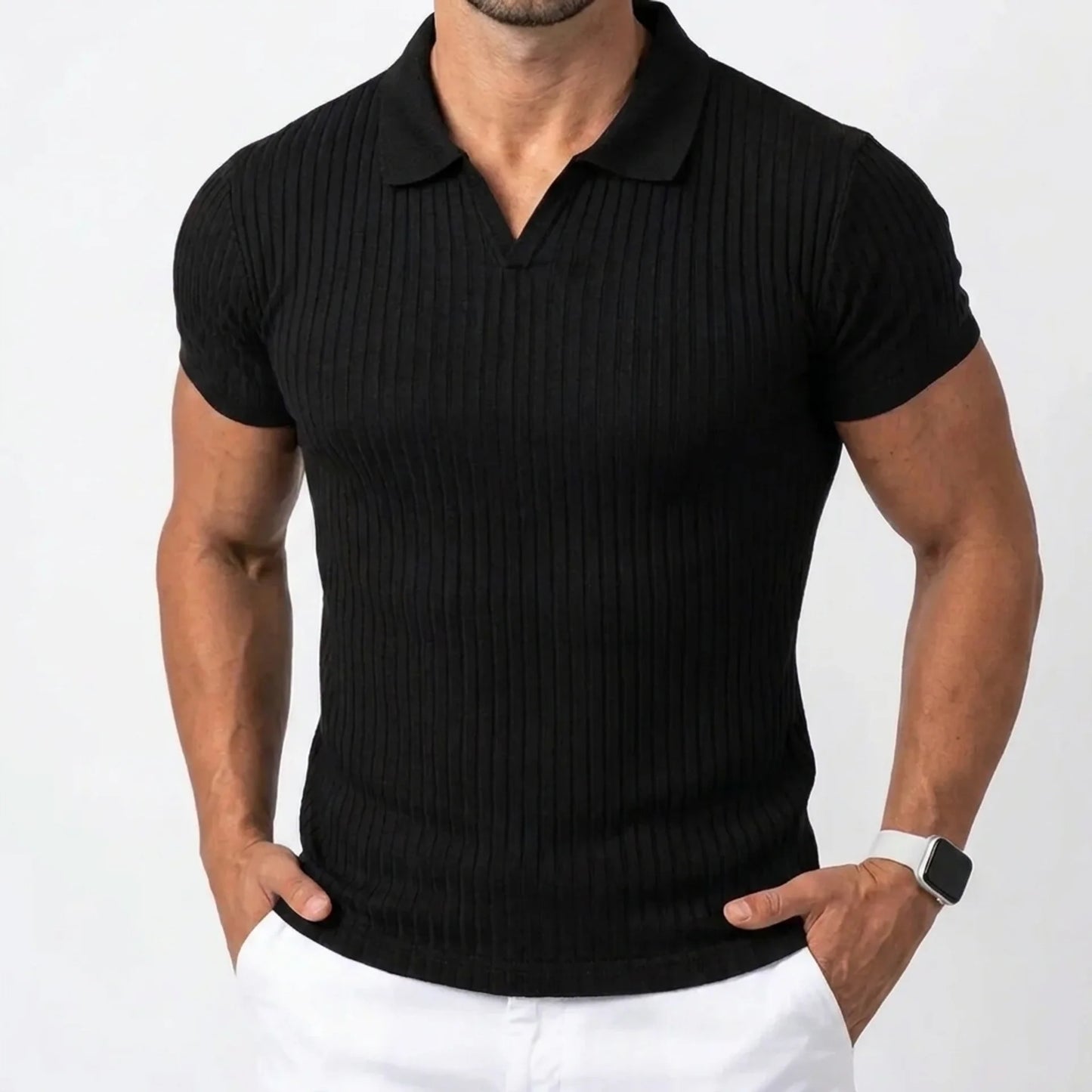 Ribbed Knit Polo Shirt