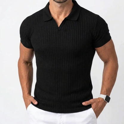 Ribbed Knit Polo Shirt