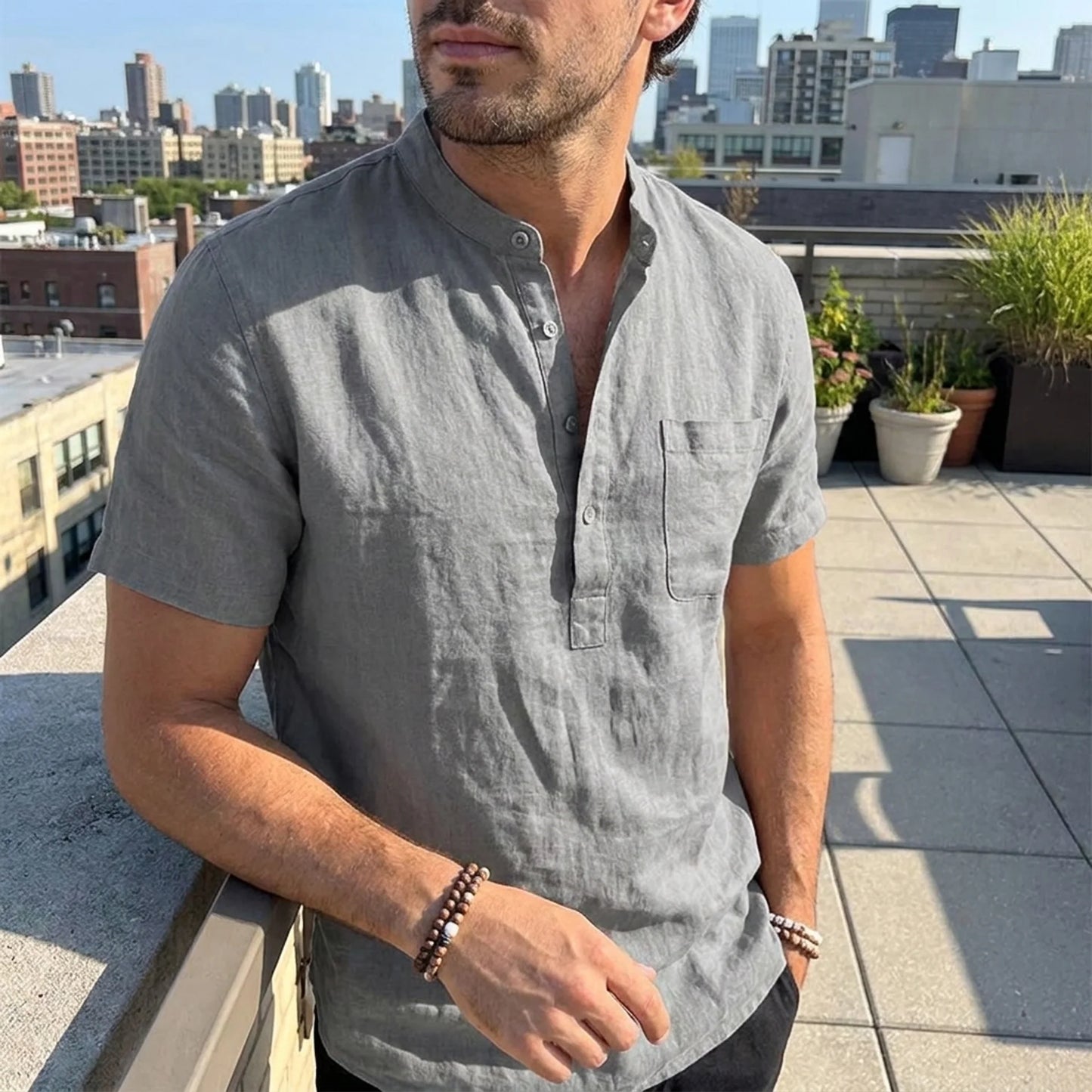 Evercomfi Linen Henley Shirt