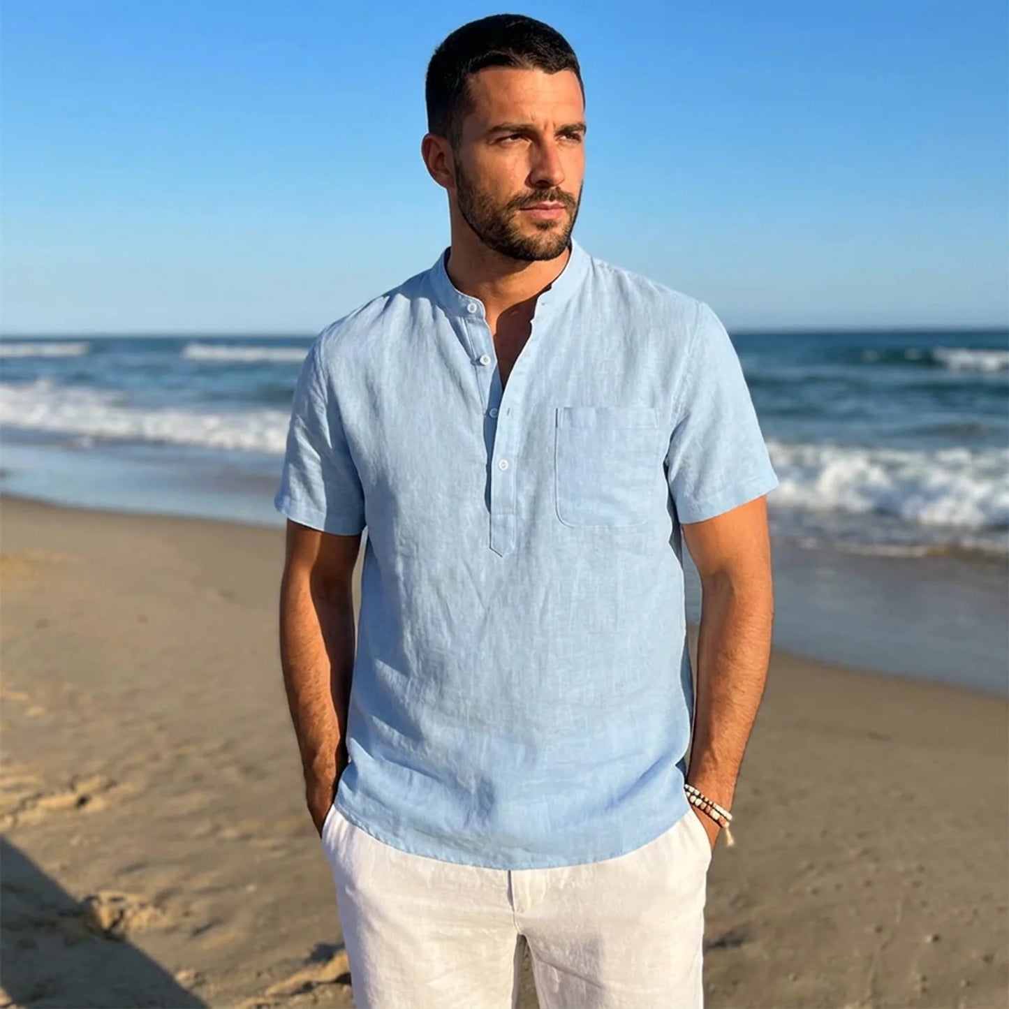 Evercomfi Linen Henley Shirt