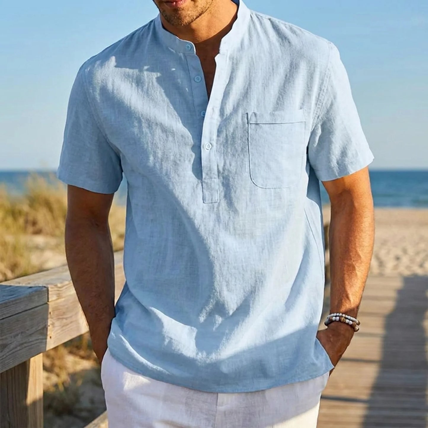 Evercomfi Linen Henley Shirt