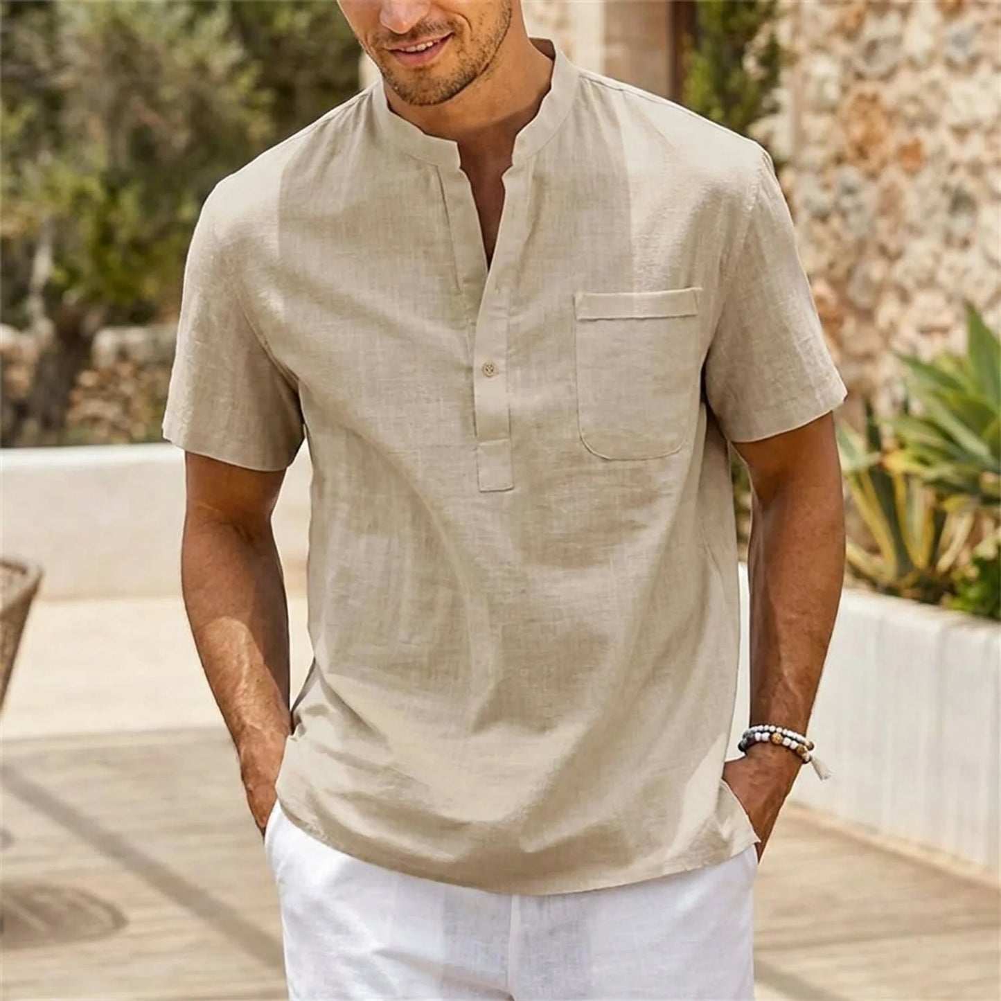 Evercomfi Linen Henley Shirt